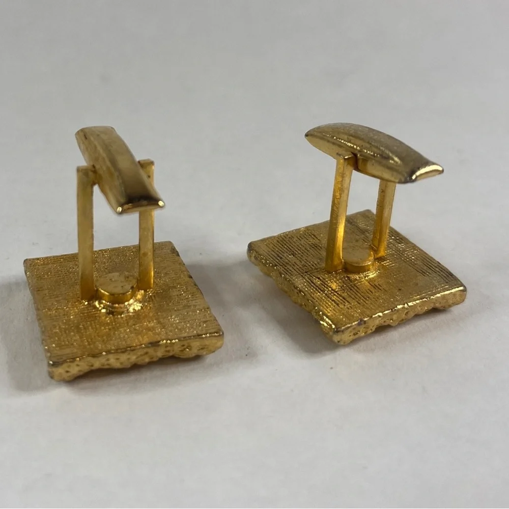 Vintage Set MCM gold tone mother of pearl inlay short tie bar clip And Cufflinks